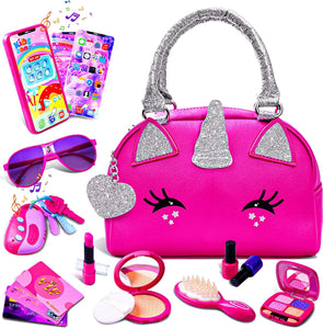 FFTROC Unicorns Pretend Play Toddler Girl Purse with Makeup Toys Set, Little Girls Purse Toys for 3 4 5 6 7 Year Old Girl Gifts, Kids Purse for Christmas, Birthday Gifts for Ages 3-5 4-5 6-8