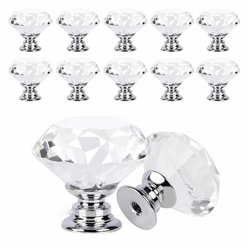 10Pcs/set 30mm Diamond Shape Design Crystal Glass Knobs Cupboard Drawer Pull Kitchen Cabinet Door Wardrobe Handles Hardware