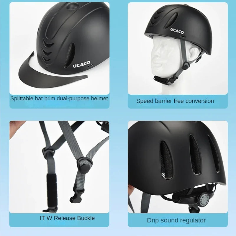 50-61cm UltraLight Adults Children's Equestrian Helmet Adjustable Riding Helmet Knight Hat Removable Brim Horse Equipment