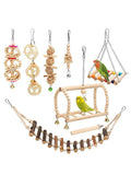 8PCS Set Combination Parrot Bird Toys Wood Articles Bite Pet Bird Toys For Parrot Training Bird Toy Swing Ball Bell Standing