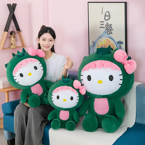 Hello Kitty Cos Dinosaur Plush Doll 35cm Kawaii Cartoon Plush Toy Soft Throw Pillow and Back Cushion  Perfect Birthday Gift Throw Pillow Back Cushion Girls Birthday Gifts