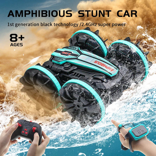 Stunt Car Waterproof Amphibious RC Car Remote Control With Watch Remote Control Stunt Car Vehicle Double-sided Flip Driving & Drift Outdoor Toys for Boys Children's Gift Free Shipping