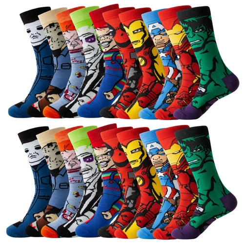 5/10/20 Pairs Of Men's Trendy Cartoon Pattern Crew Socks, Breathable Comfy Casual Street Style Unisex Socks For Men's Outdoor Wearing All Seasons Wearing